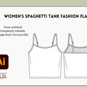 Women&#39;s Tank Fashion Flat | Vectored Illustrator Files | Fashion Templates | Apparel Mockup | Editable Design Mockups | Technical Drawing
