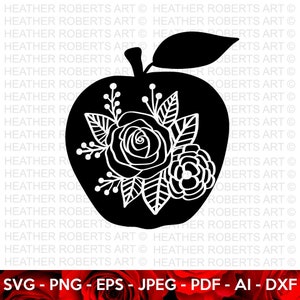 Svg floral de maçã, SVG de flores, SVG de decoração floral, Svg de maçã, SVG de rosa, SVG de buquê de flores, SVG floral de rosa, arquivos de corte Cricut, silhueta