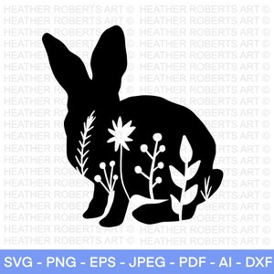 Floral Rabbit SVG, Floral Bunny SVG, Flowers svg, Wildflowers svg, Cute Rabbit svg, Bunny svg, Rabbit svg, Easter SVG, Cut File Cricut