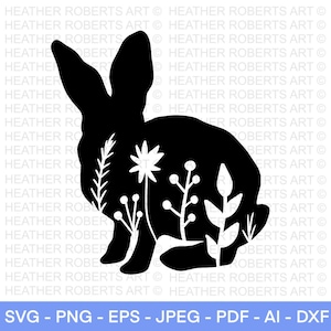 Floral lapin SVG, SVG floral lapin, fleurs svg, svg de fleurs sauvages, svg lapin mignon, lapin svg, svg de lapin, Pâques SVG, fichier coupé Cricut