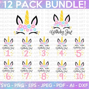 Einhorn Geburtstag SVG Bundle, Einhorn SVG, Geburtstag SVG, Geburtstagskind svg, Geburtstagsshirt svg, Geschenk für Geburtstag svg, Cut Dateien für Cricut