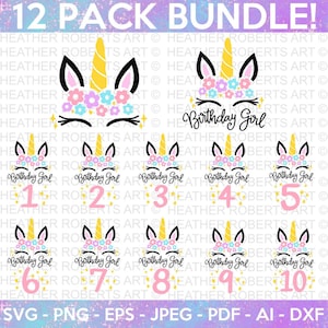 Unicorn Birthday SVG Bundle, Unicorn SVG, Birthday SVG, Birthday Girl svg, Birthday Shirt svg, Gift for Birthday svg, Cut files for Cricut