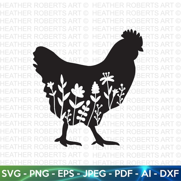 Floral Chicken SVG, Floral Farm Animals SVG, Chicken svg, Farmhouse SVG, Farmhouse Sign, Farmhouse Decor svg,  Farm Life, Cut File Cricut