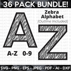 Zebra Print Alphabet & Numbers SVG Bundle (36 Individual Files)