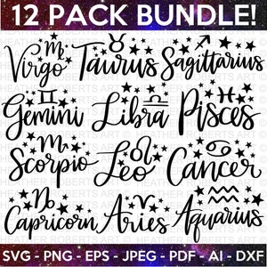 Zodiac Signs SVG Bundle, Astrology Signs svg, Zodiac Symbols svg, Constellation Signs svg, Astrology, Horoscope, Cut File Cricut, Silhouette