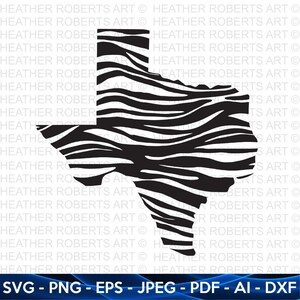 Puede incluir: Diseño de impresión de cebra en blanco y negro del estado de Texas.