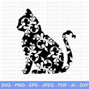 Floral Cat SVG, Cat SVG, Floral Animal SVG, Floral Kitten svg, Cat Mama svg, Cat Lover svg, Mandala svg, Flourish svg, Cut File Cricut