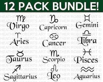 Zodiac Signs SVG Bundle, Astrology Signs svg, Zodiac Symbols svg, Constellation Signs svg, Horoscope, Cut File Cricut,Silhouette