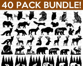 Wilderness SVG Bundle, Forest Animals Svg, Wild Animals Svg, Bears Svg, Deers Svg, Fox Svg, Moose Svg, Owls Svg, Cut File Cricut, Silhouette