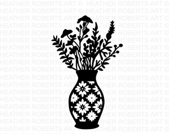 Vase of Flowers Svg. Plants SVG, Flower SVG, Plant Lover SVG, Plant Doodle svg, Hand Drawn Plants svg, Cut File for Cricut, Silhouette