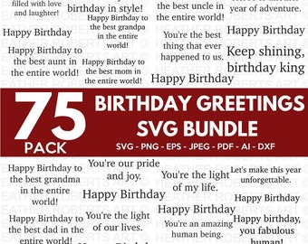 Birthday Greeting Quotes SVG Bundle, Birthday SVG, Birthday Greeting Svg, Happy Birthday Svg, Birthday Cards Svg, Cut files for Cricut