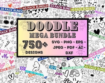 Doodle MEGA BUNDLE, Hearts Svg Bundle, Easter Svg Bundle, 750+ Designs, Doodle, Heather Roberts Art Bundle, Cut Files Cricut, Silhouette