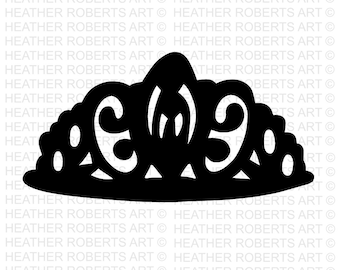 May include: A black and white silhouette of a crown with intricate details. The crown is a decorative design element.