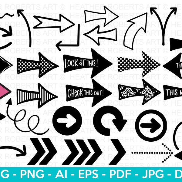 Flèches SVG Bundle, Flèches SVG, Signes fléchés Svg Bundle, Flèche droite svg, Flèche gauche svg, Cœur dessiné à la main svg, Fichiers coupés Cricut, Silhouette