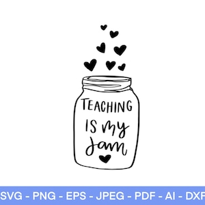 Lehren ist mein Jam SVG, Fernunterricht SVG, Zoom Lehrer SVG, Mason Marmelade Clipart, Aufkleber SVG, Schulanfang SVG, Schnittdatei Cricut