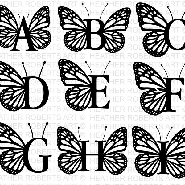 Butterfly Monogram Alphabet SVG, PNG, Monogram Frame Alphabet, Cut File for Cricut, Silhouette, 26 Individual Cut Files