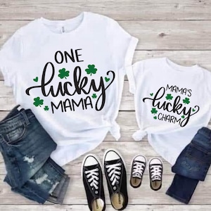 Lucky Mama and Lucky Charm SVG Bundle, Matching Shirts, Lucky SVG, Irish, Happy St Patrick's Day, Shamrock svg, Clover svg, Cut File Cricut