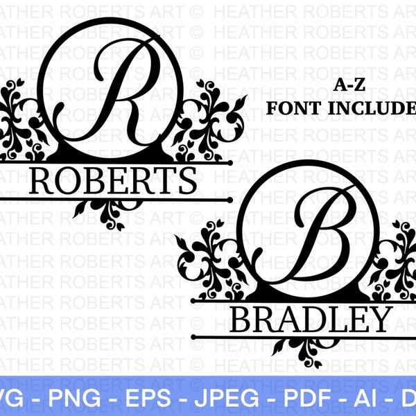 Split Fancy Monogram Alphabet SVG, PNG, Split Monogram Frame Alphabet, Cut File for Cricut, Silhouette, 26 Individual Svg Png Dxf Cut Files