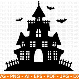 Haunted House SVG, Cute Halloween SVG, Ghost svg, Haunted House Clipart, Bats SVG, Halloween Vibes, Cut Files Cricut, Silhouette