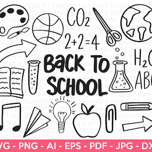 Pacote SVG de Doodles de volta às aulas, pacote SVG de material escolar, material escolar svg, lápis svg, Apple svg, livros, arquivo de corte Cricut