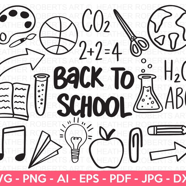 Back To School Doodles SVG Bundle, School Supplies SVG Bundle, School Supplies svg, Pencils svg, Apple svg, Books, Cut File Cricut