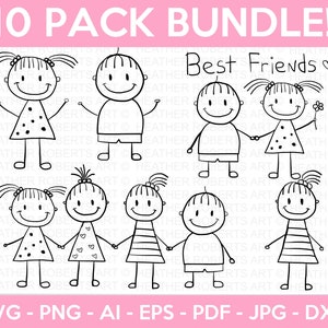 10 PACK Stick Figures SVG Bundle - Stick Boy Clipart - Stick Girl Png - Stick People, Vectores, Jpeg, Escritura para niños, Cortar archivo Cricut