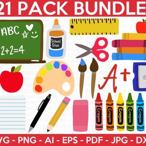 School Supplies SVG Bundle, Back To School SVG, School Supplies svg, Pencils svg, Apple svg, Colors svg, Books, Cut File Cricut, Silhouette