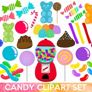 Candy Clipart Set, Candy Clipart, Lollipop Clipart, Rainbow Candy, Candy Graphics, Gumble Machine Clipart, Sweet Sugar Clipart, Sublimation