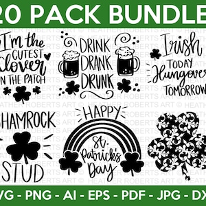 St Patrick&#39;s Day SVG Bundle: Lucky Irish Quotes, Shamrock, Clover (Cut Files)