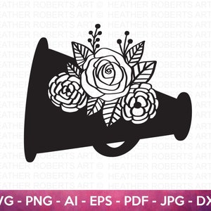 Floral Cheer Megaphone SVG, Cheerleading SVG, Cheer svg, Megaphone svg, cheer team svg, cheerleader girl svg, cheer mom svg, cut file cricut