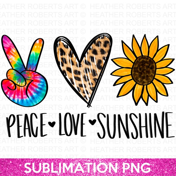 Peace Love Sunshine PNG, Peace hand sign PNG, leopard printed heart png, Sunflower sublimation, Peace png, Heart png, Sublimation File