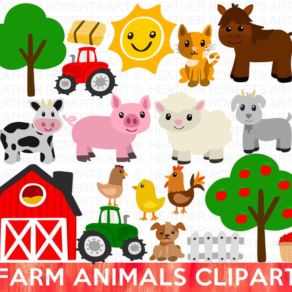 Farm Animals Clipart Set, Barn, Farmyard Animals, Sheep, Cow, Horse, Chicken, Farm Animals PNG, Cute Farm Animals, Tractor, Sublimation