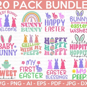 Pacote SVG de Páscoa, SVG de Páscoa, SVG de Feliz Páscoa, Coelhinho da Páscoa svg, Designs retrô de Páscoa svg, Páscoa para crianças, Arquivo de corte Cricut, Silhueta