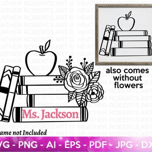 Monograma de maestro SVG, Signo de maestro SVG, Maestro SVG, Libro svg, Flores svg, Libros con flores Monograma svg, Regreso a la escuela, Archivo de corte Cricut