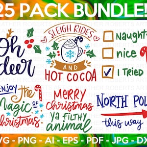 Paquete SVG de colores navideños, Citas navideñas SVG, Santa SVG, Feliz Navidad, Navidad svg, Camisa navideña divertida, Archivo cortado para Cricut