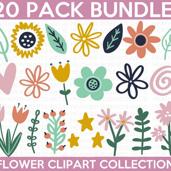 Blumen Clipart Sammlung, Blumenstrauß PNG, Blumen PNG, Frühling Kunst png, botanische png, Blätter png, Sofortiger Download, Sublimation