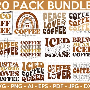 Retro koffie SVG-bundel, koffie SVG-bundel, grappige koffie SVG, cafeïne koningin, koffieliefhebbers, koffie geobsedeerd, koffiemok, gesneden bestand Cricut