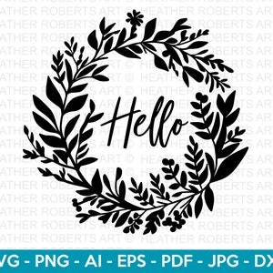 Hola Borde Floral Svg, SVG Floral, Silueta de Borde Floral, Flor SVG, Saludos svg, Archivo de Corte Cricut, Silueta