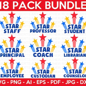 Star Abzeichen SVG Bundle, Star Mitarbeiter SVG, Star Schüler SVG, Star Coach svg, Star Schulleiter svg, Star Staff svg, Cricut Cut Files, Silhouette
