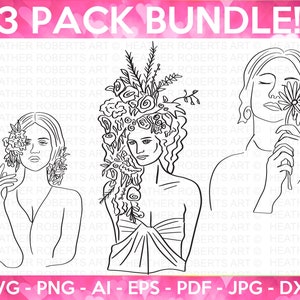 Line Art Women SVG Bundle ,Woman flowers svg, Flowers in hair svg, Svg for canvas, Canvas Art svg, Line art svg, Cut Files for Cricut