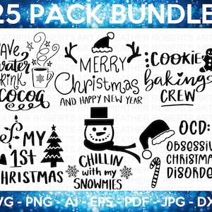 Christmas SVG Bundle: Santa, Snowman, Holiday Cut Files (25 Files)