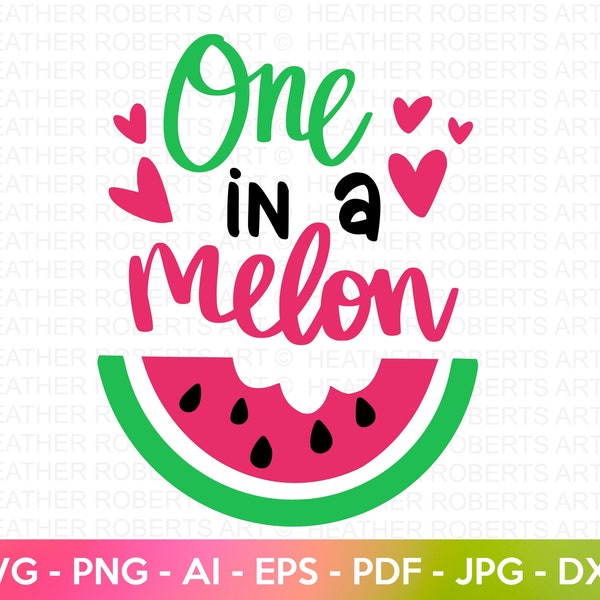 One in a Melon SVG, Watermelon SVG, Summer svg, Vacation Svg, Summer Quote, Funny Quote, Girls Shirt Design, Hand-lettered, Cricut Cut Files