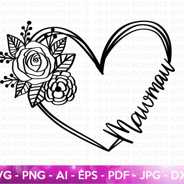 Mawmaw Floral Heart Frame SVG: Grandma Gift, Cricut, Silhouette (Digital Files)