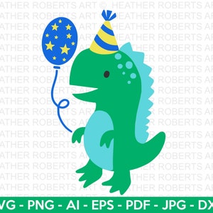 Geburtstag Dinosaurier mit Ballon, niedlichen Dinosaurier SVG, T-Rex SVG, Dino svg, kleiner Junge svg, Jungen-Shirt svg, Dinosaurier Geburtstag, Cut File Cricut
