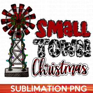 Small Town kerstsublimatie PNG, rode geruite PNG, kerst png, Small Town PNG, vakantiesublimatie, instant download, sublimatiebestand
