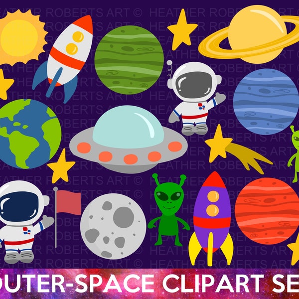 Outer Space Clipart Set, Planets Clipart Set, Planets PNG, Outer Space png, Astronaut Clipart, Spaceship png, UFO png, Sublimation Files,PNG