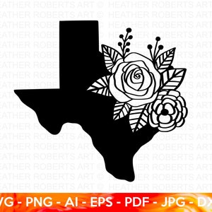 Floral Texas SVG, Texas svg, Roses svg, Texas Flag, Texas Shape, Texas Clipart, Howdy Yall, Cut File for Cricut, Silhouette, PNG, Dxf