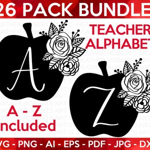 Teacher Alphabet SVG Monograms, Teacher Apple Monogram Alphabet, Apple Letters SVG, Teacher SVG, Cricut Cut Files, 26 Individual Cut Files
