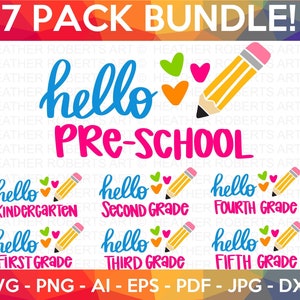 Hello School SVG Bundle, Back to School SVG, Teacher svg, School, School Shirt for Kids svg, Kids Shirt svg, hand-lettered, Cut File Cricut