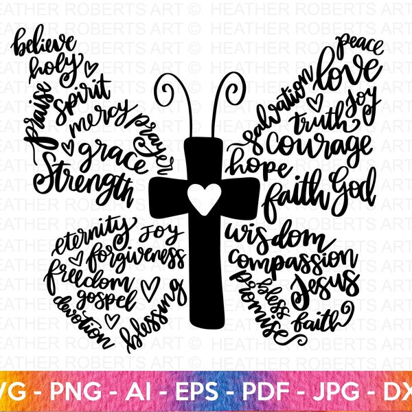Jesus Christian Butterfly SVG, Butterfly SVG, Word Collage svg, Bible Verse svg, Religious SVG, Christian svg, Jesus svg, Cricut Cut Files
